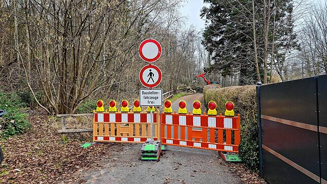 Hier geht es nicht weiter: Zeitweise ist der Radweg zwischen Staad und Egg (Hoheneggstraße) gesperrt, damit kranke Eschen gefällt werden ...