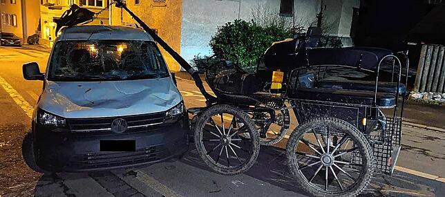 Kollision zwischen einem führerlosen Pferdegespann und einem Lieferwagen.