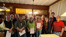 Ehrungen bei der Harmonie, von links Hans Götz, Martin Grießhaber, Matthias Kopp, Rudolph Kopp, Gerhard Schondelmaier, Rosmarie ...