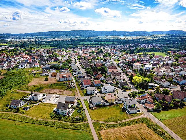 Der Blick von oben auf das Neubaugebiet Hübschäcker im Radolfzeller Ortsteil Böhringen.