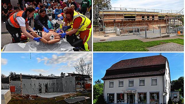 Neu in der Gemeinde sind die „Helfer vor Ort“ (oben links), neu gebaut wurden die Tudoburghalle (oben rechts) und die Erweiterung der ...