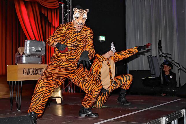Kein Zirkus ohne wilde Tiere. Doch diese beiden Tiger entpuppen sich als recht handzahm.