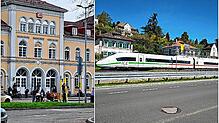 Der Häfler Stadtbahnhof (links), an dem ab dem 11. Juni ein ICE4 Halt macht. Rechts: Im vergangenen Jahr hielt ein ICE ausnahmsweise in ...