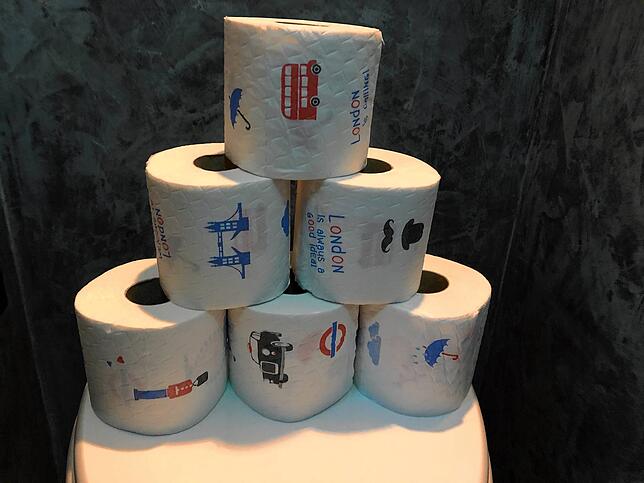 Klopapier mit Londoner Motiven aus einem Waldshuter Geschäft.
