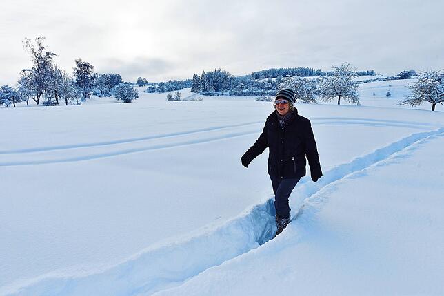 Schneebilder Hüfingen: Winterspaziergang hinter dem Hüfinger Römerbad
