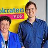 Die Kreisvorsitzende Birgit Homburger mit dem Landtagskandidaten Nico Klemann (rechts) und Ersatzkandidat Timo Gabele.