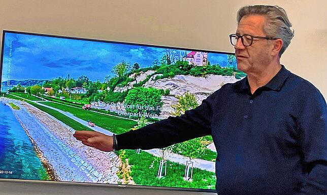 Rund 3500 bis 4000 Musikfreunde könnten auf dem Gelände im westlichen Uferpark Platz finden, erläutert Markus Nothhelfer.