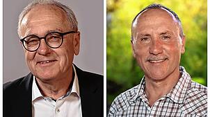Walter Klumpp, Vorsitzender der Kreistagsfraktion der Freien Wähler (links) und Rüdiger Krachenfels, Mitglied der Freie-Wähler-Fraktion ...