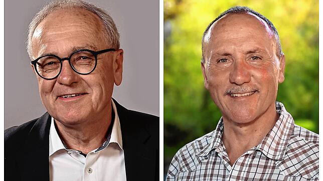 Walter Klumpp, Vorsitzender der Kreistagsfraktion der Freien Wähler (links) und Rüdiger Krachenfels, Mitglied der Freie-Wähler-Fraktion ...