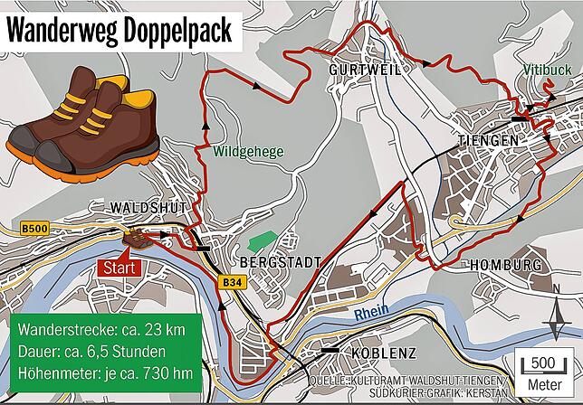 Als Verbindung zwischen Waldshut und Tiengen ist der Wanderweg „Doppelpack“ konzeptioniert.