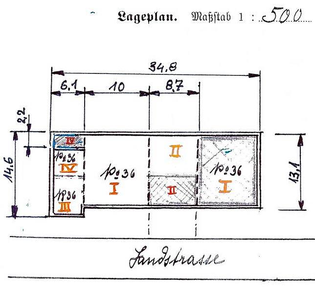 Plan von 1834 zeigt die Aufteilung des Wallbacher Blasihofs.