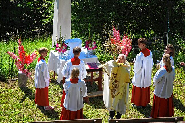 Die Dreifaltigkeitssäule oberhalb des Klosters Ofteringen ist das Ziel der Prozession beim Klosterfest.
