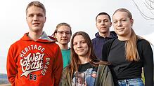 Das sind die Macher des Videos zum Bauernaufstand 1524/25 in Hilzingen: Fabian Schuler, Philip Rüger, Maja Neumann, Luis Hölzle und ...