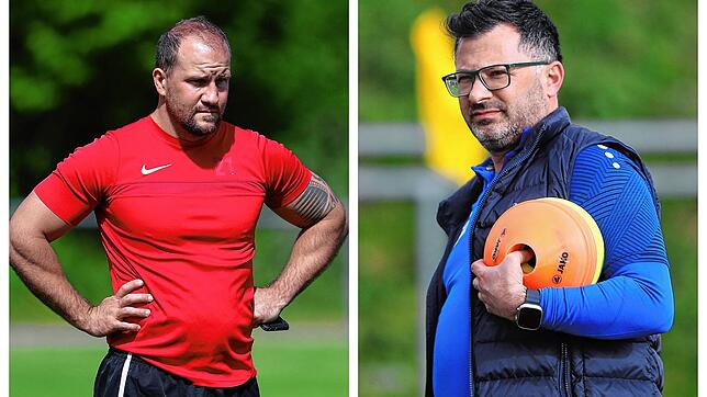 Zufriedene Bezirksliga-Trainer: Steffen Keller (links) vom FC Bodman-Ludwigshafen und Alessandro Paolantonio vom SV Orsingen-Nenzingen.