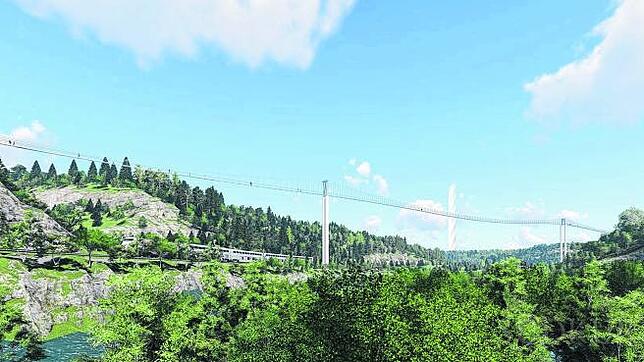 Eine Computeranimation zeigt, wie sich die geplante Hängebrücke für Fußgänger durch das Neckartal an Rottweil vorbei zum neuen ...