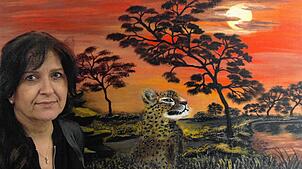 Dieses Savannenbild mit Leopard zählt zu den Lieblingsbildern der Künstlerin Imma Natale. Foto: KARIN STEINEBRUNNER