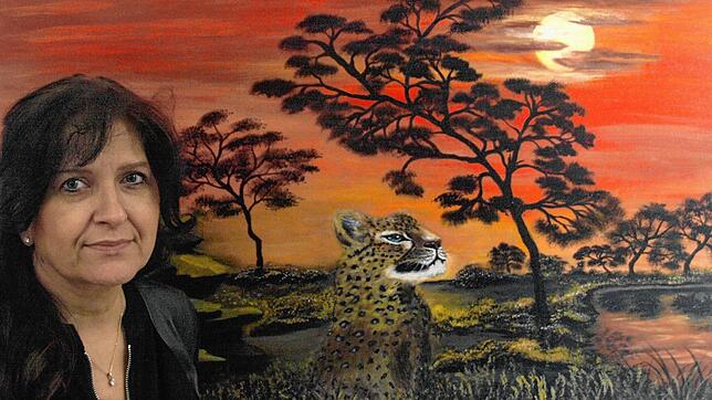 Dieses Savannenbild mit Leopard zählt zu den Lieblingsbildern der Künstlerin Imma Natale. Foto: KARIN STEINEBRUNNER