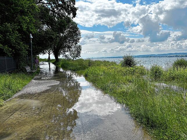 Teilweise wurde der Seeuferweg überschwemmt.