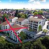 So war die Bebauung des Postareals in Heiligenberg geplant. Die beiden vorderen Gebäude können nun nicht gebaut werden. Ein geologisches ...