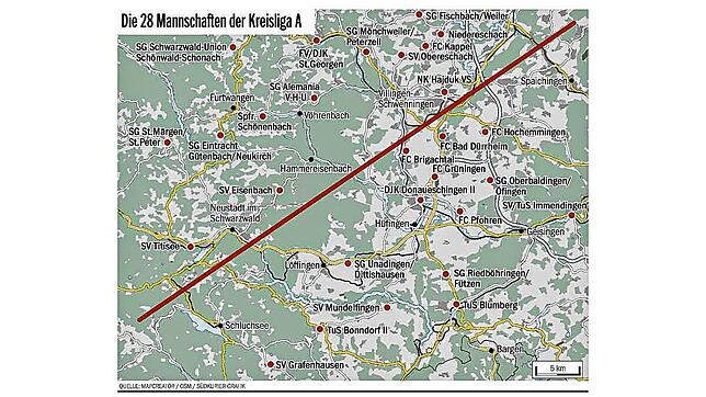 Der SÜDKURIER veröffentlichte vergangene Woche eine Grafik mit den 28 Kreisliga-A-Mannschaften im Fußball-Bezirk Schwarzwald. Die SG ...
