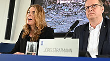 Thelse Godewerth (links) und Jörg Stratmann bei der Pressekonferenz.