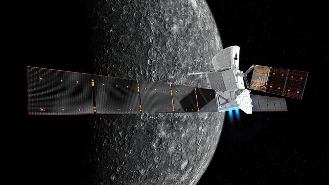 Eine Visualisierung der Merkur-Sonde Bepi Colombo, die im Dezember 2025 den sonnennächsten Planeten erreichen soll. Das Triebwerk mit ...