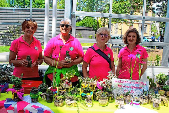 Ehrenamtliche Helferinnen verteilten gegen eine Spende für die Überlinger Tafel kleine Kakteenstecklinge aus der Stadtgärtnerei (von ...