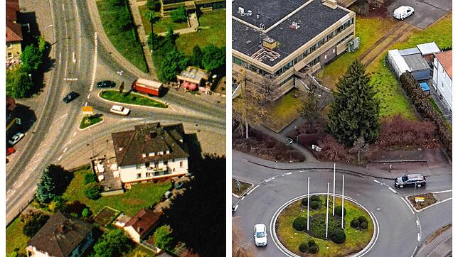 Die Kreuzung 1994 und der Linde-Kreisel 2022.