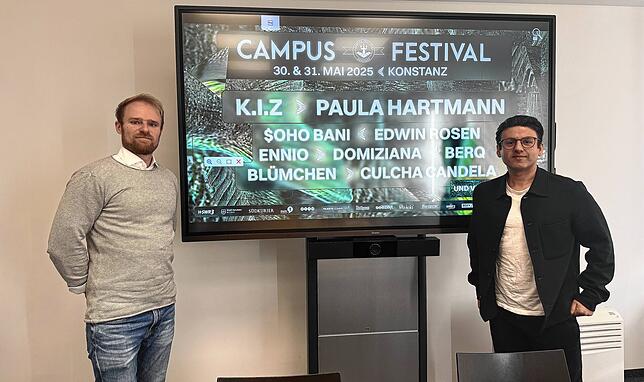 Die Veranstalter vom Campus-Festival (links), Maximilian Schrumpf und Xhavit Hyseni, haben ihr Line-Up für die zehnte Ausgabe des Events ...