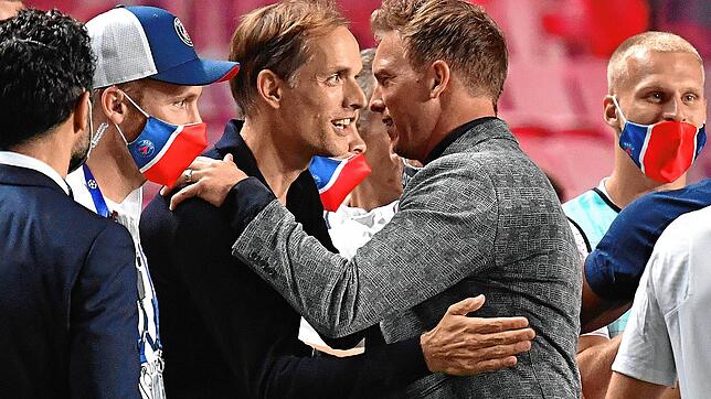 im August 2020 war Thomas Tuchel (links) Trainer bei Paris Saint-Germain, Julian Nagelsmann stand bei RB Leipzig an der Seitenlinie.