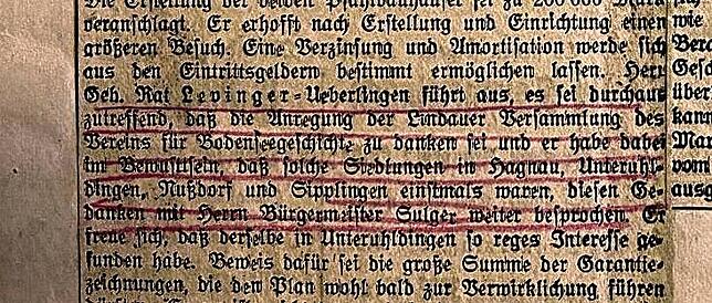 Dass „Geheimrat Levinger=Überlingen“ die Anregung für die Pfahlbauten nach dem Besuch einer Versammlung des ...