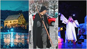 Weihnachtliches Programm gibt es bei den Vogtsbauernhöfen (von links), einer Führung durch Hüfingen und bei einem humorvollen ...