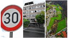 Ein Tempo-30 Schild, die Flüchtlingsunterkunft in der Oberstadt und das Areal des zukünftigen Aachparks. Unter anderem zu diesen Themen ...
