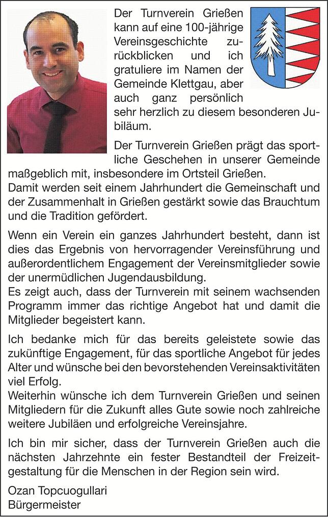 Bild 1: 100 Jahre Turnverein Griessen : Jubiläumsfest mit Musik und Turnvorführungen