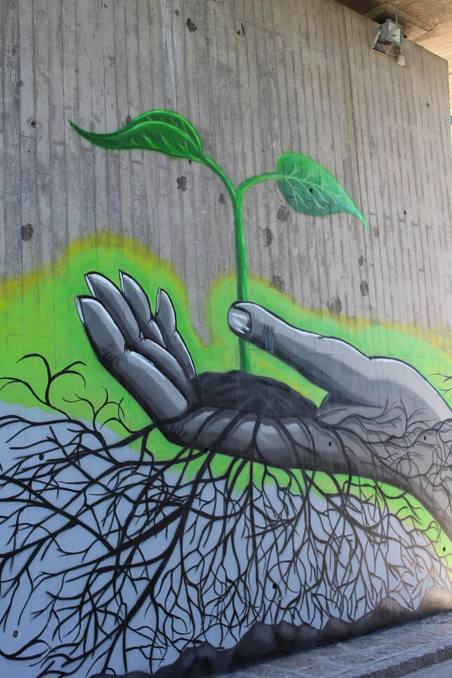 So sah das von der Gemeinde in Auftrag gegebene Graffiti von Jonas Fehlinger aus, bevor es von den illegalen Sprayern verunstaltet wurde.