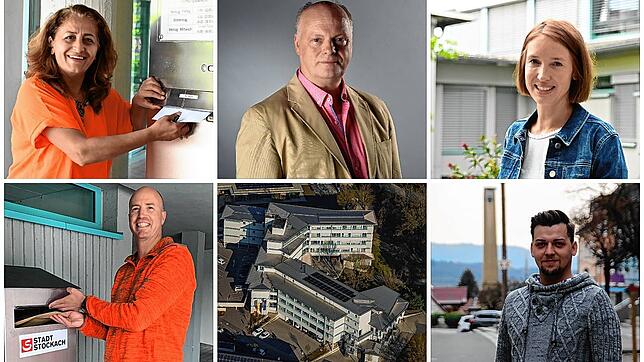 Die fünf bestätigten Bürgermeister-Kandidaten für Stockach (von oben links nach unten rechts): Yurdagül Coskun, Rainer Beel, Susen ...