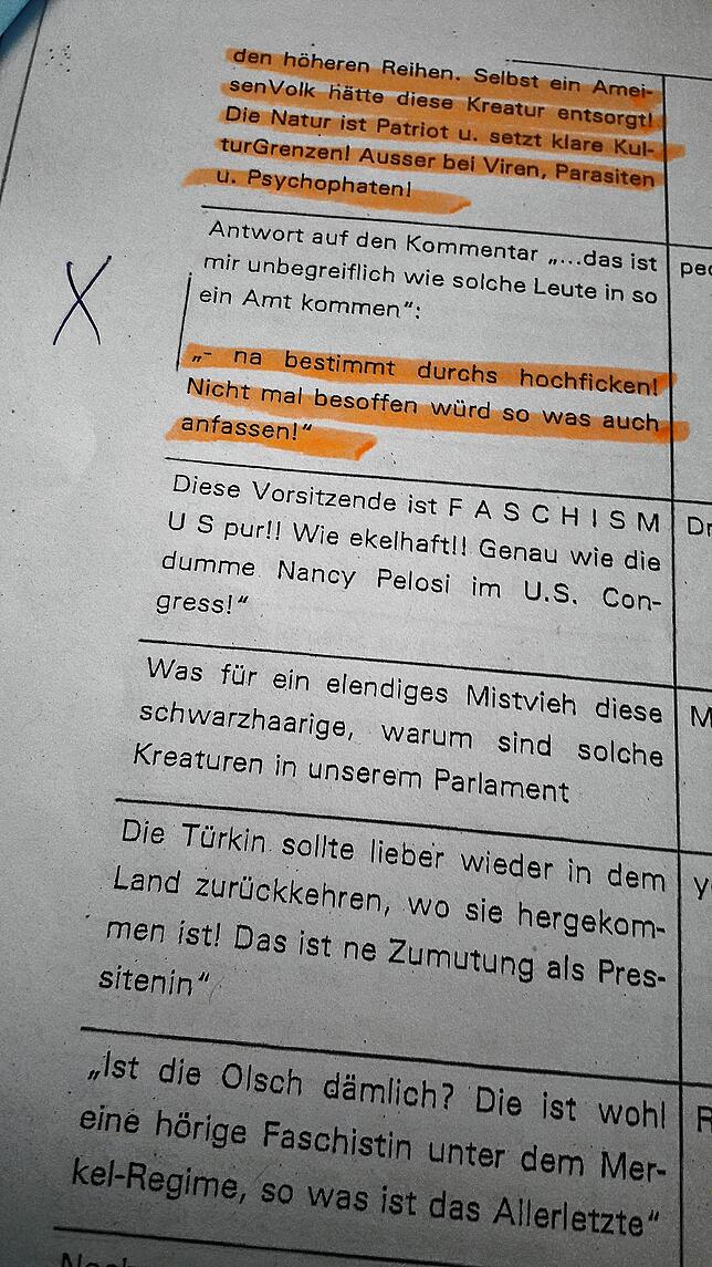 Nur eine kleine Auswahl der Droh-, Hetz- und Hass-Zuschriften an Landtagspräsidentin Muhterem Aras.