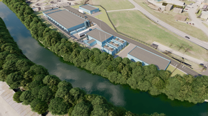 Visualisierung der 50-MW-Elektrolyseanlage, die Badenova und RWE beim Rheinkraftwerk Albbruck-Dogern errichten wollen. Hier soll grüner ...