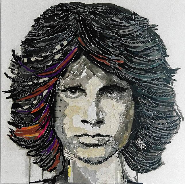 Portrait Jim Morrison/Acryl Collage auf Leinen/2021.