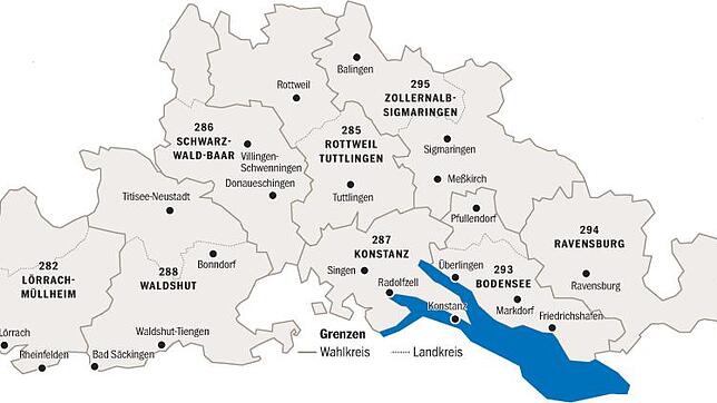 Die Wahlkreise für die Bundestagswahl in der Region.