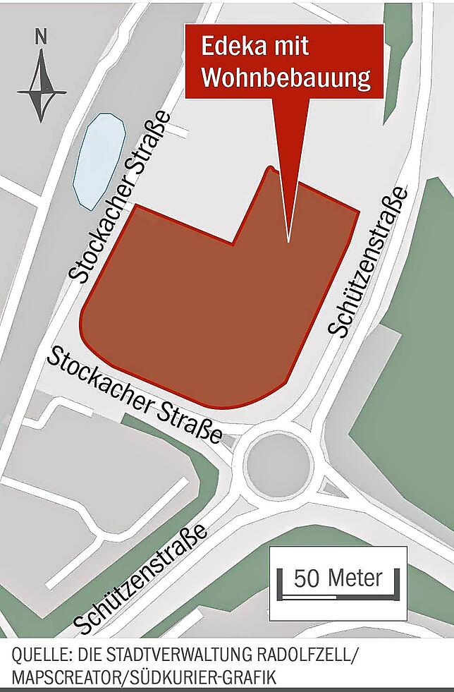 Der Markt auf dem Gelände der ehemaligen Gärtnerei Schoch in der Stockacher Straße, das Edeka in den Jahren 2016 und 2017 erworben hat.