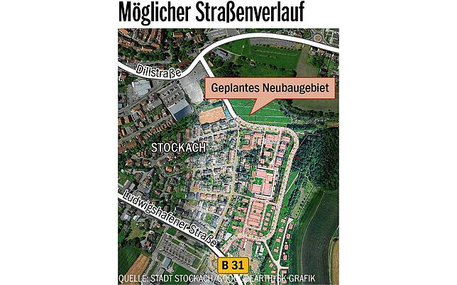 So könnte eine Verbindungsstraße verlaufen, die gleichzeitig auch ein neues Wohngebiet erschließen soll.