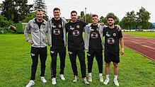 Die externen Neuzugänge der HSG Konstanz: (von links) Sören Fuhrmann, Luca Schwormstede, Nikita Pliuto, Raivis Gorbunovs und Ruben ...