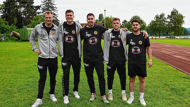 Die externen Neuzugänge der HSG Konstanz: (von links) Sören Fuhrmann, Luca Schwormstede, Nikita Pliuto, Raivis Gorbunovs und Ruben ...