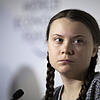 Die junge schwedische Klimaaktivistin Greta Thunberg spricht während einer Panelsitzung auf der 49. Jahrestagung des ...