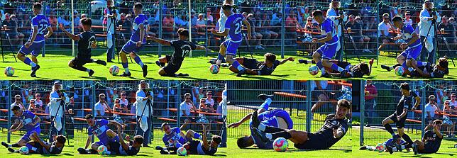 Kein Strafstoß: Bei diesem Foul von Pascal Martin an Bruno Golic blieb die Pfeife von Schiedsrichter Felix Ehing stumm. (Bilderfolge von ...