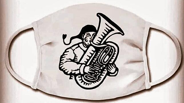 Im Trend: Mundschutz mit dem Logo der Narrenmusik.