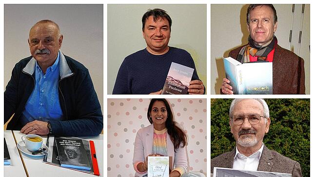 Diese Autoren vom Hochrhein machen mit ihren Büchern auf sich aufmerksam: Gerald Edinger, (links, weiter von links oben nach rechts ...
