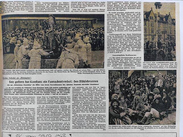 Der SÜDKURIER berichtete in der Ausgabe vom 23. Februar 1968 von der Einweihung des Blätzlebrunnens.