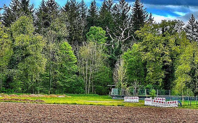 Sind das schon die Vorboten des Waldorf-Naturkindergartens? Hinter dem Sportgelände des SC Gobi sollen die Bauwagen aufgestellt werden. ...